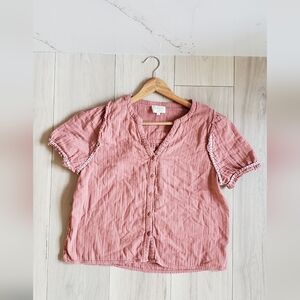 Sezane Shirt Womens 36 Pink Short Sleeve Button Front Rue Saint Fiacre